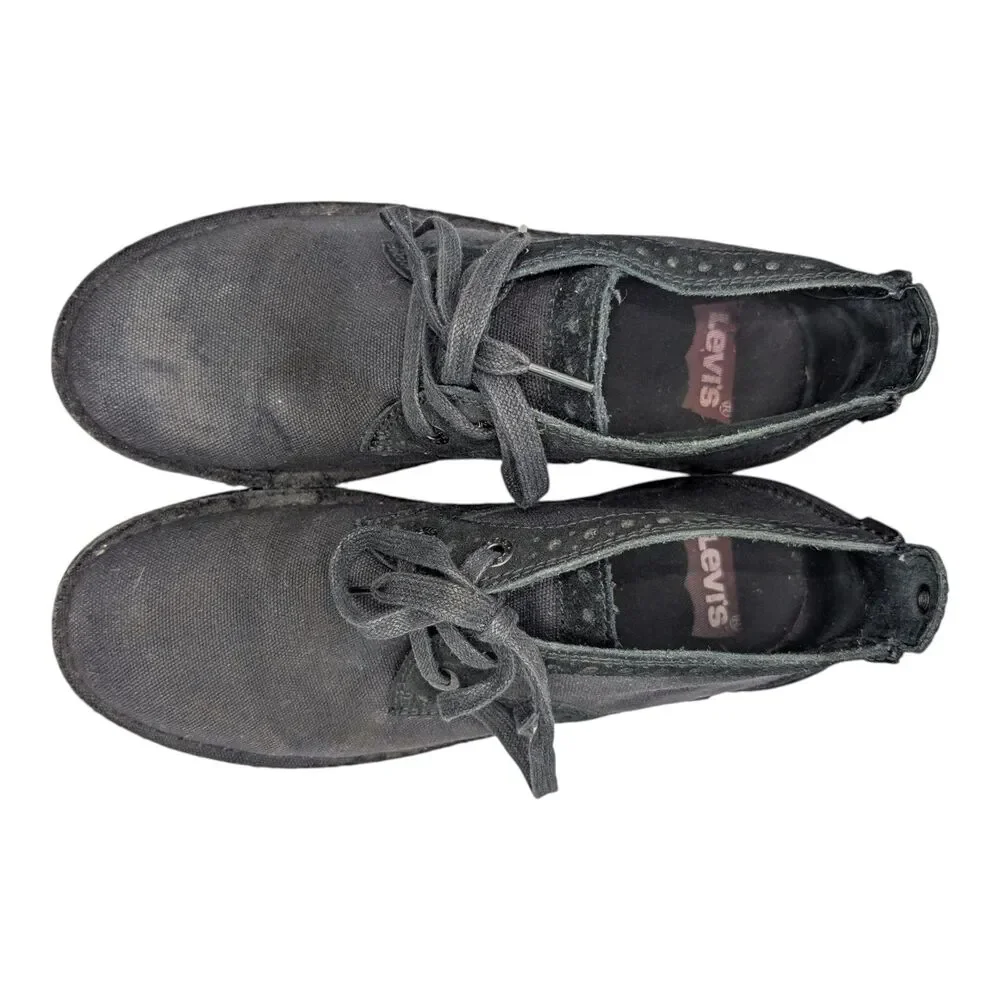 Levi's Stylish Black Canvas Chukka Boots Men's Size 9 Casual Lace-Up Ankle Shoes